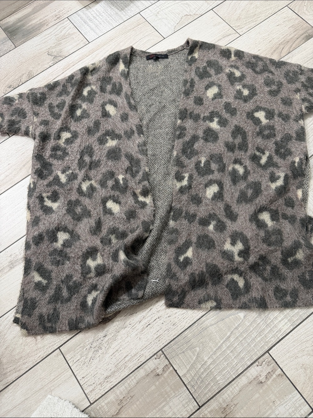 Cashmere Leopard Print Open-Front Women's Sweater Cardigan - Taupe